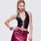 Selena Black Embossed Lace Up Top
