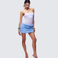 Noelle Blue Faux Fur Mesh Mini Dress