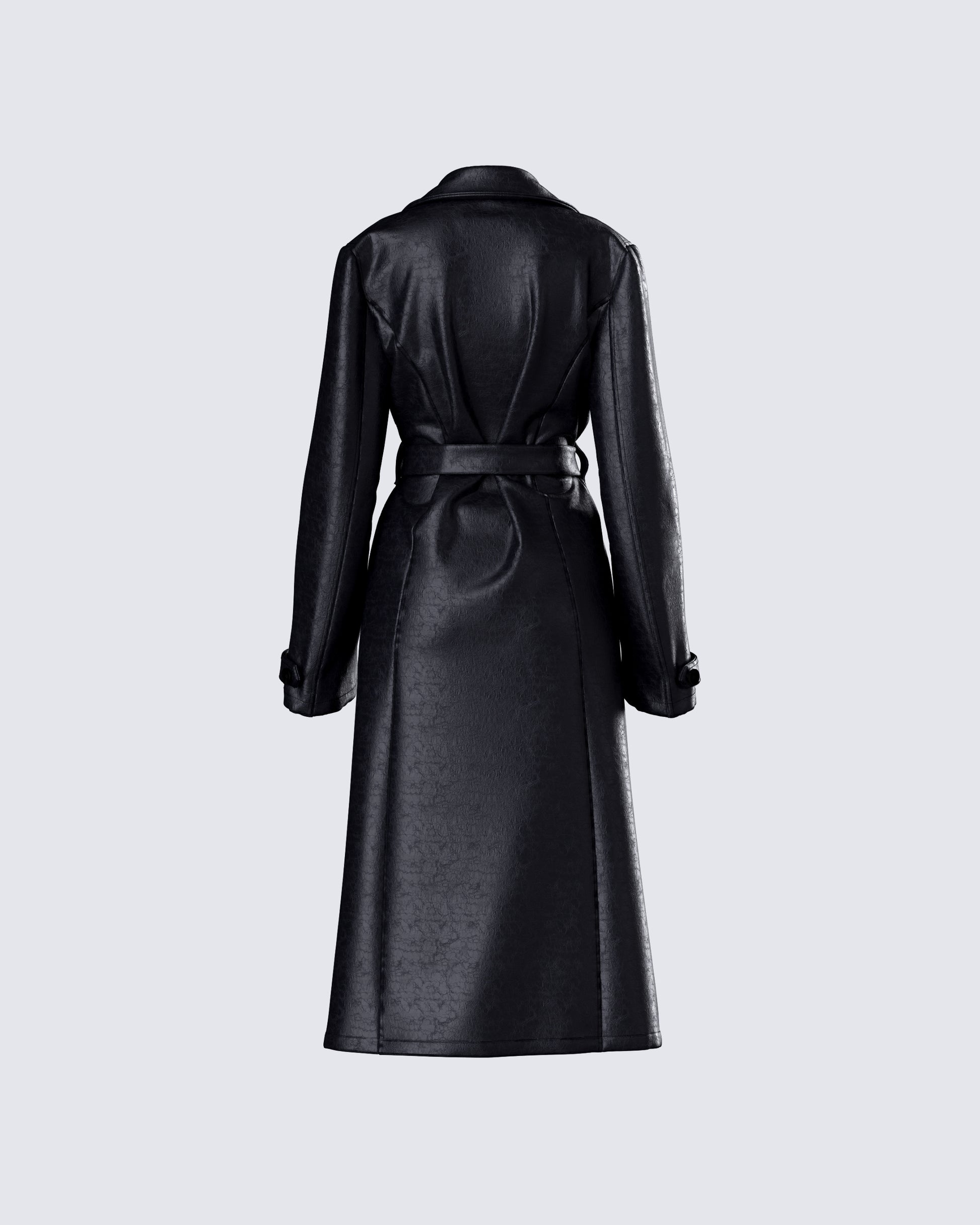 black leather dress coat Black Vegan Leather Trench Coat