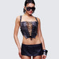 Danira Black Vegan Leather Backless Corset Top