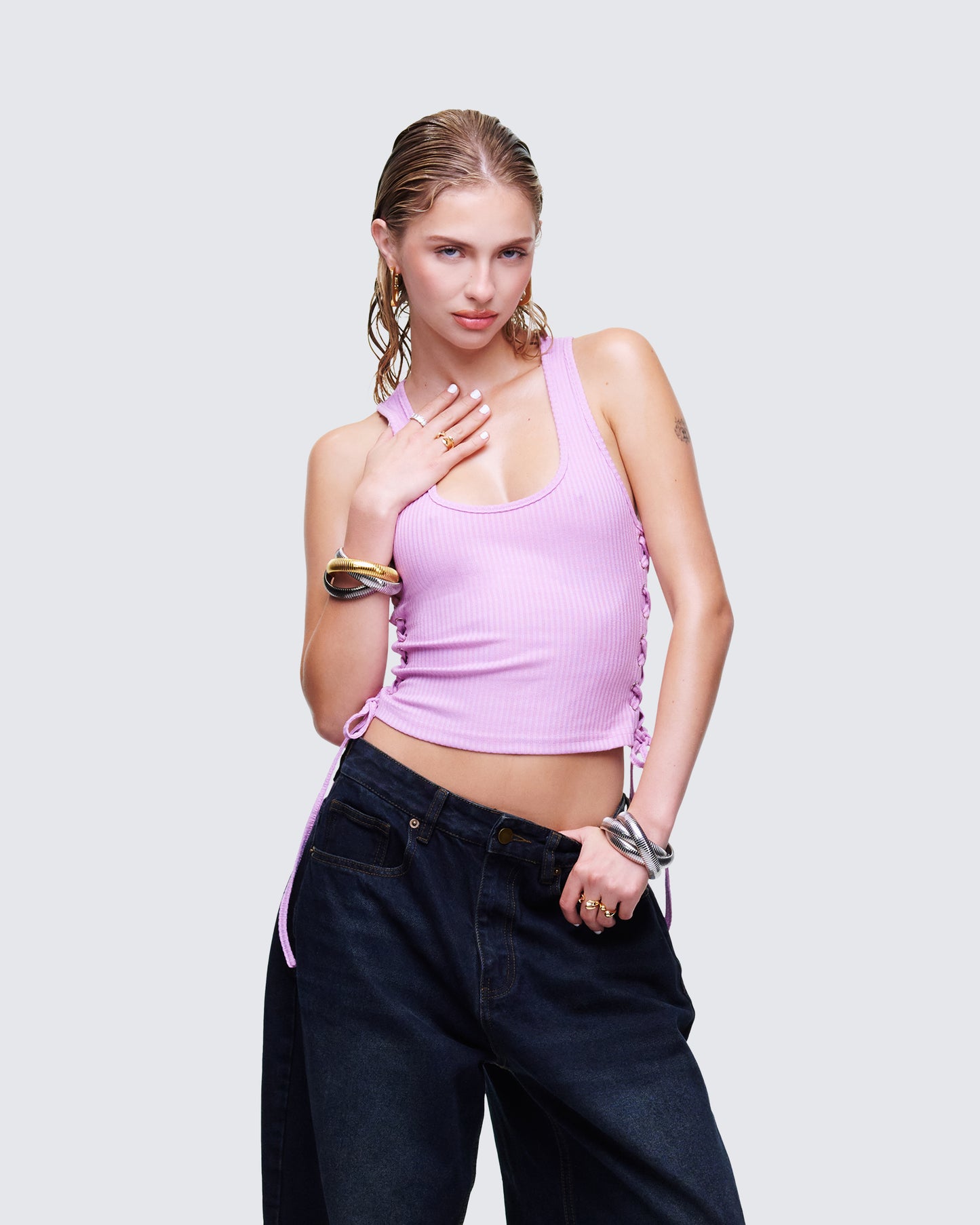 Nixie Pink Lace Up Tank