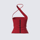 Idalia Red Asymmetrical Halter Top