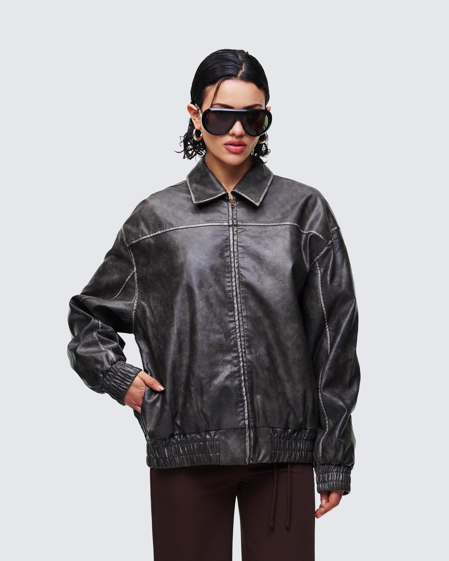 Hallow Brown Vegan Leather Jacket