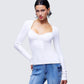 Draya White Rib Lace Top