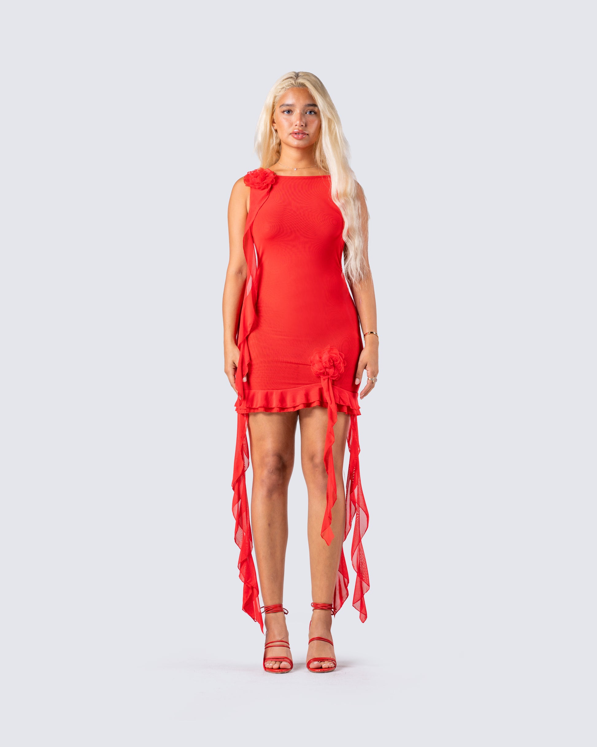 Tiana Red Ruffle Rosette Dress – FINESSE