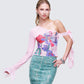 Sylphine Pink Printed Mesh Asymmetric Top