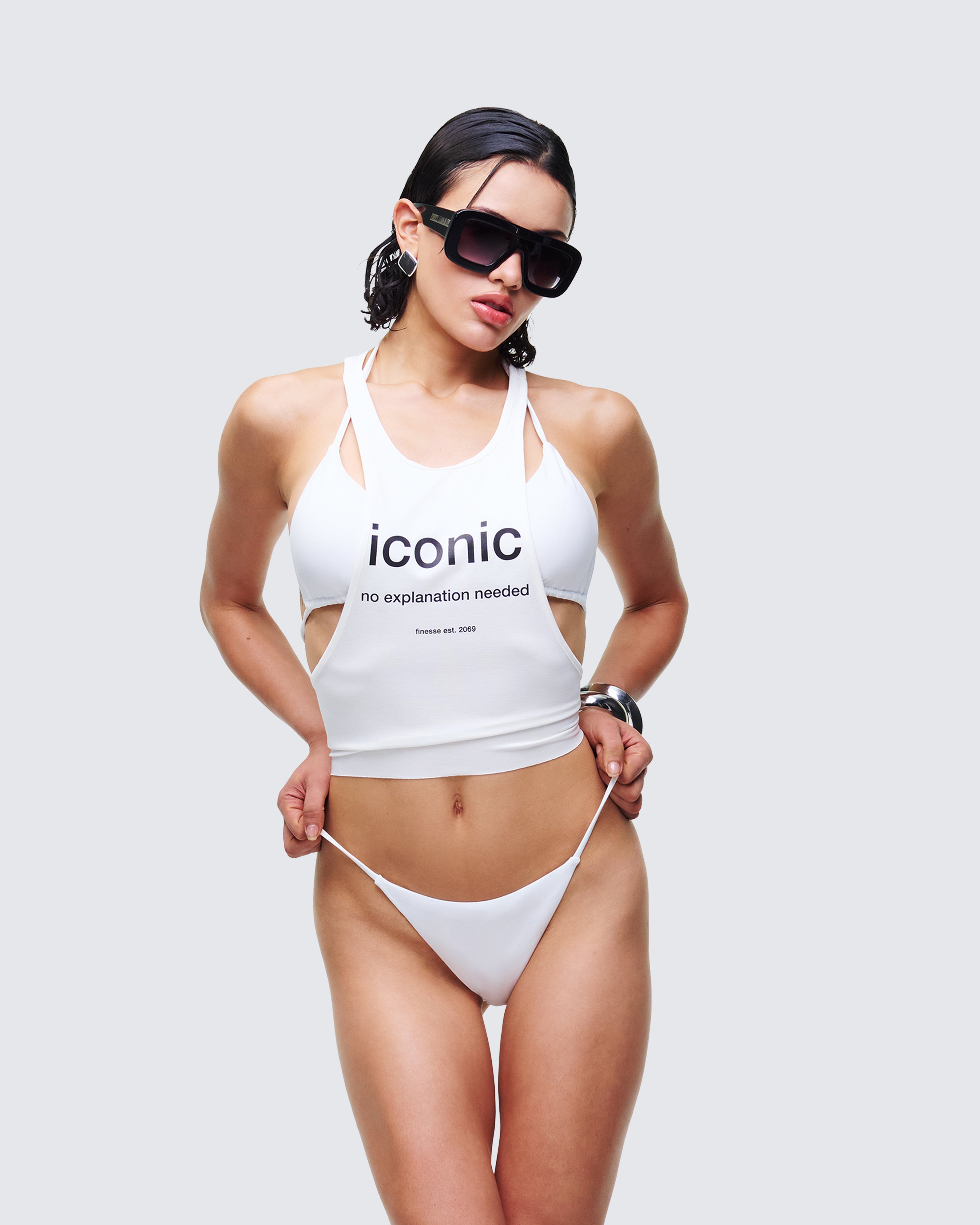 White Graphic Tank Top - Scoop Neck Cotton Blend – FINESSE