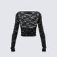 Esmarie Black Lace Sheer Long Sleeve Top