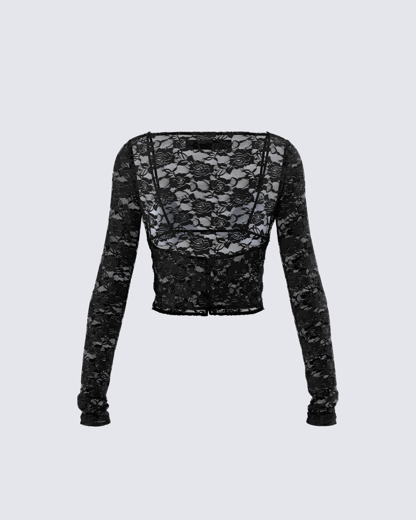 Esmarie Black Lace Sheer Long Sleeve Top