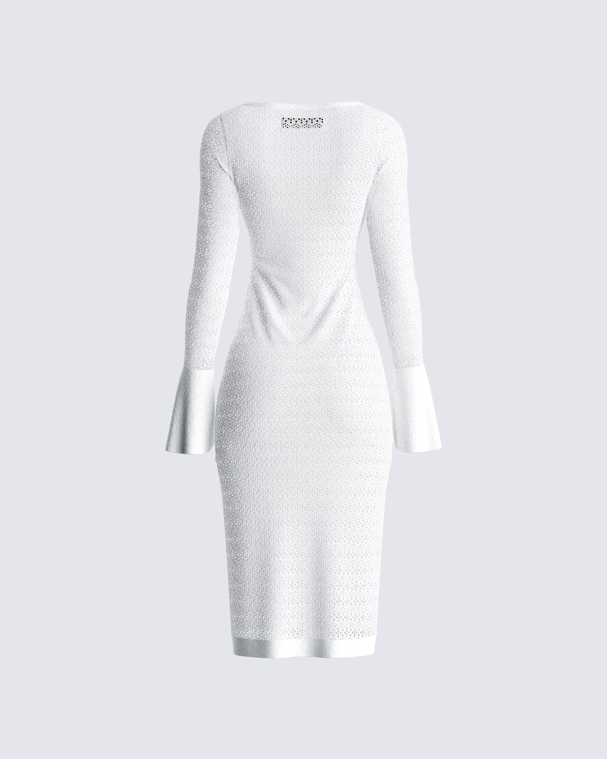 White Knit Midi Dress - Long Sleeve Bodycon Sweater FINESSE White Knit Midi Dress - Long Sleeve Bodycon Sweater FINESSE