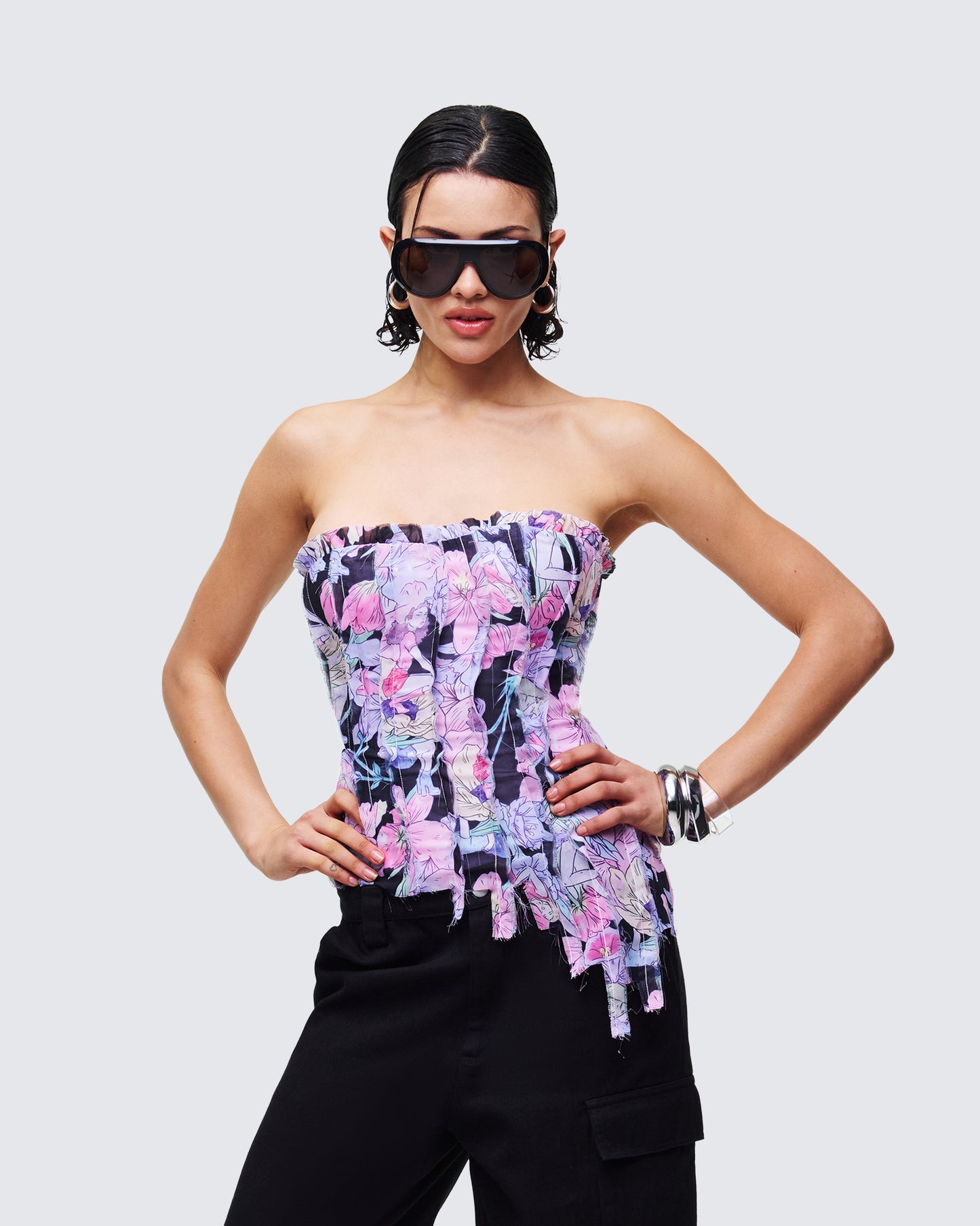Claudette Black Printed Chiffon Corset Top