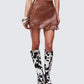 Breya Brown Vegan Leather Fringe Skirt