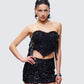 Cinday Black Sequin Side Tie Corset