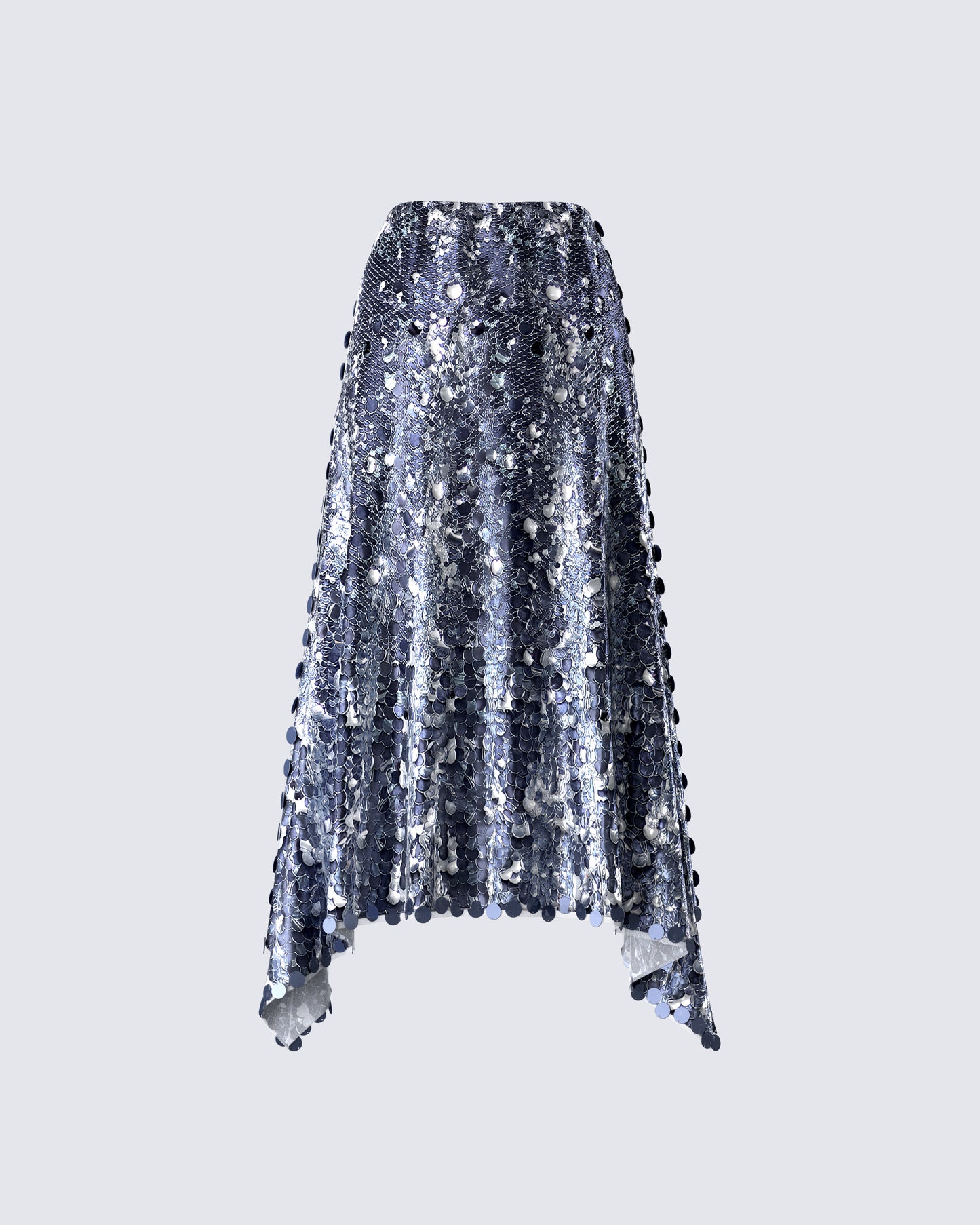 Wyn Metallic Silver Sequin Maxi Skirt