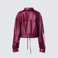 Zui Maroon Vegan Leather Oversized Cropped Jacket