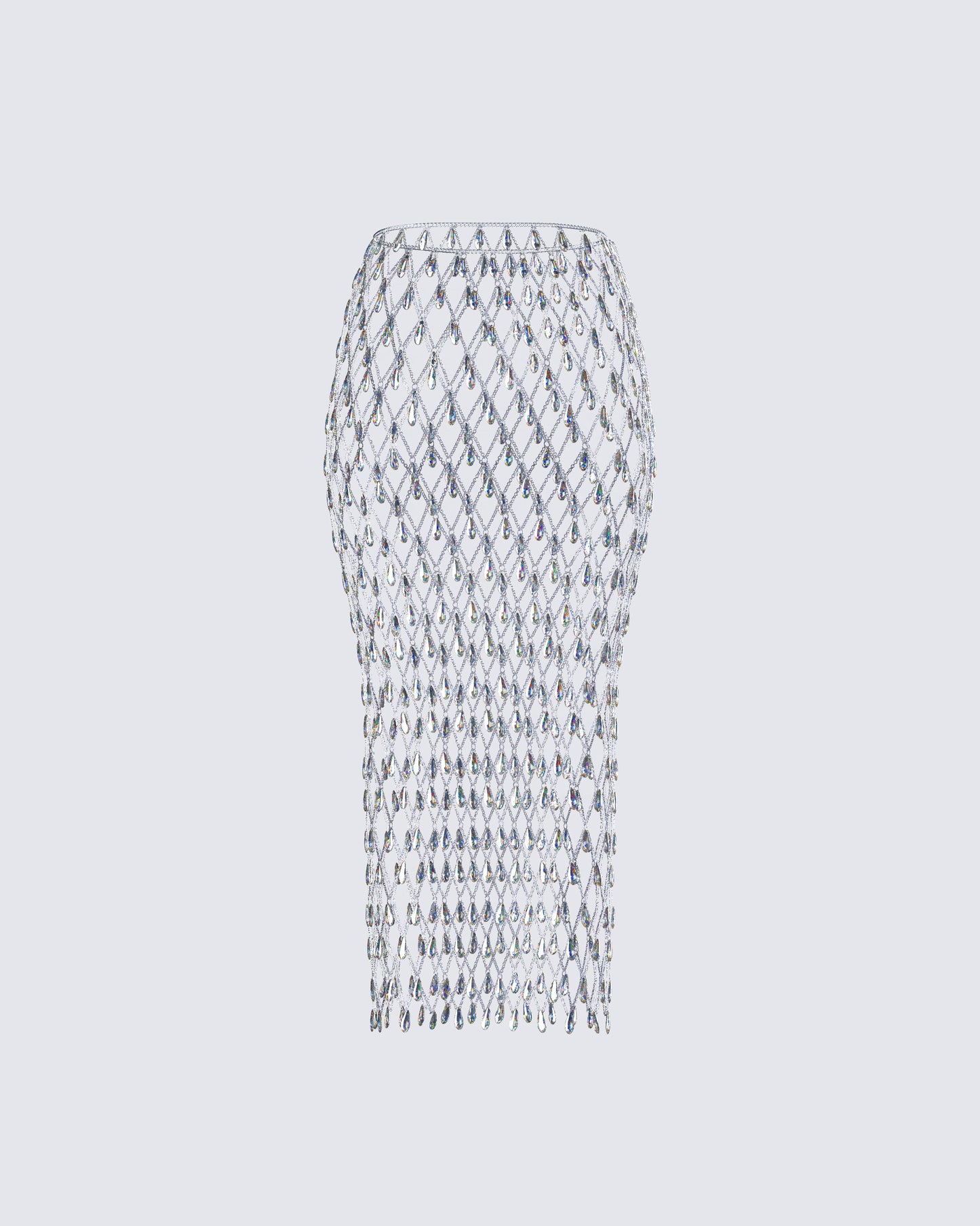 Jovita Silver Rhinestone Chain Midi Skirt