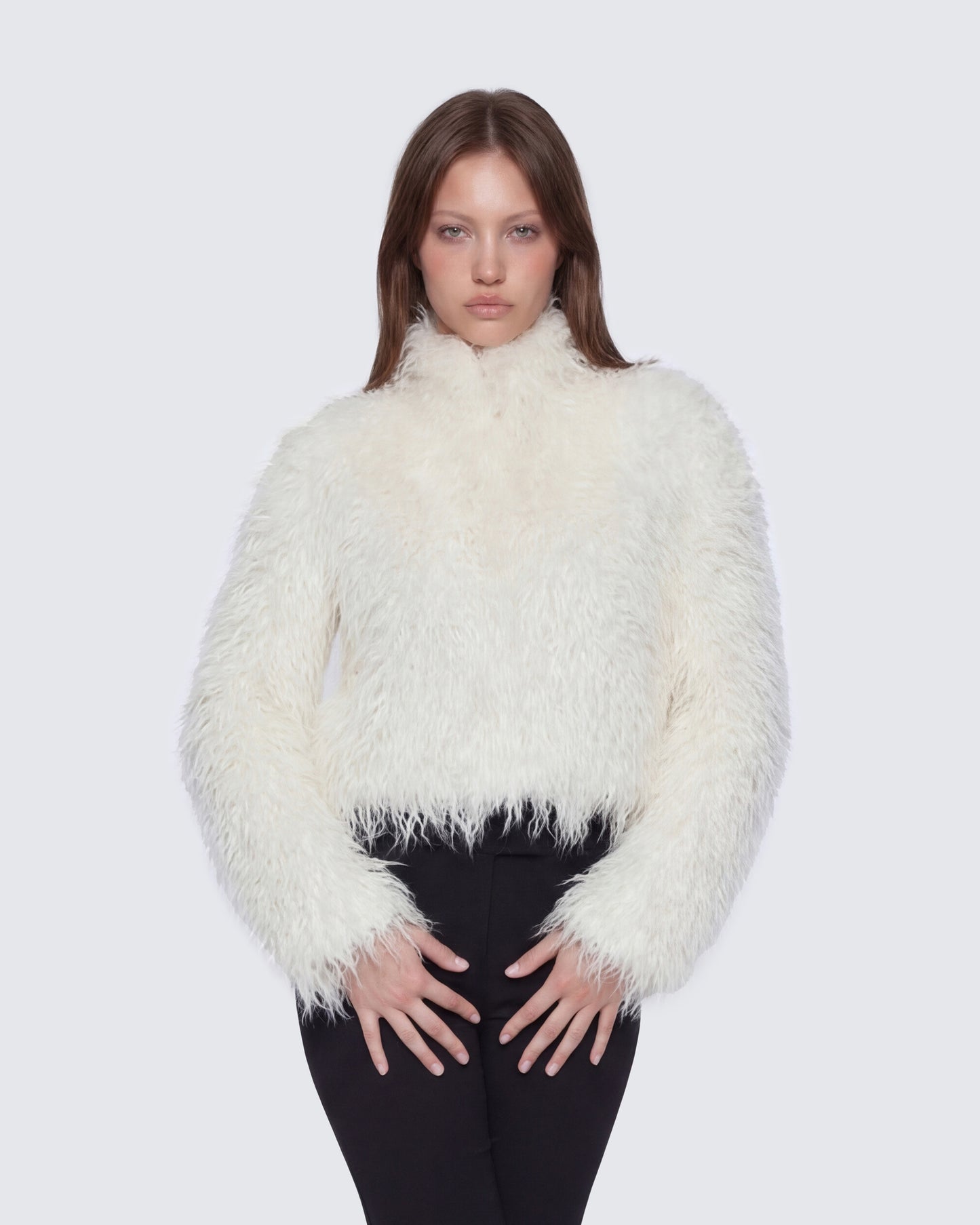 Abiba White Faux Fur Boxy Jacket