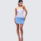 Noelle Blue Faux Fur Mesh Mini Dress