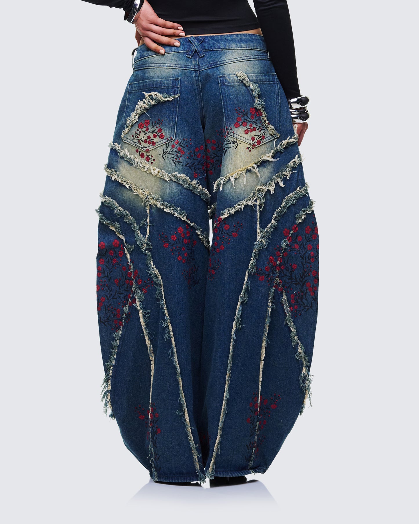 Dawn Blue Denim Floral Painted Jean