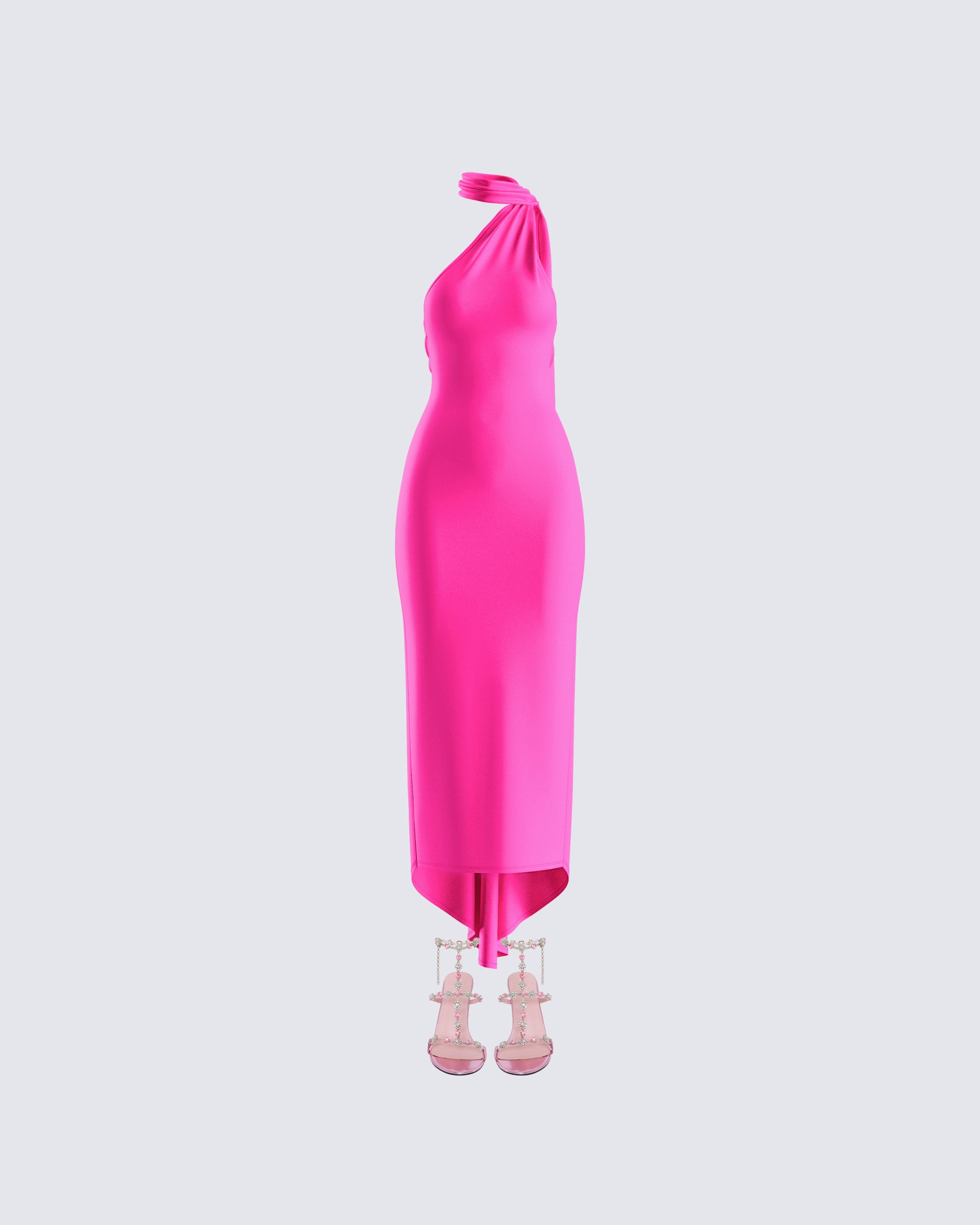 Pink One-Shoulder Midi Dress - Bodycon Party Dress FINESSE Pink One-Shoulder Midi Dress - Bodycon Party Dress FINESSE