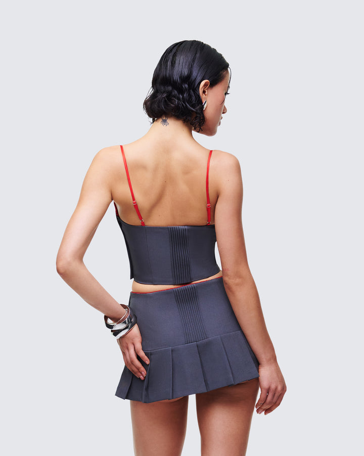 Aisla Grey Tailored Lace Strap Top