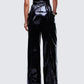 Melusine Black Vegan Leather Belted Paperbag Trousers