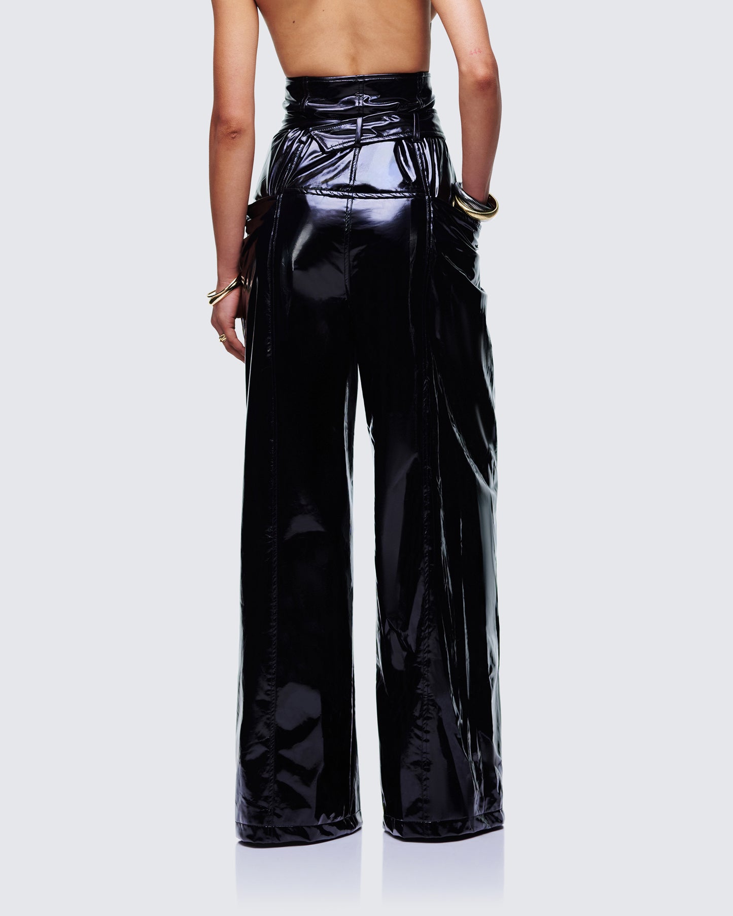 Melusine Black Vegan Leather Belted Paperbag Trousers