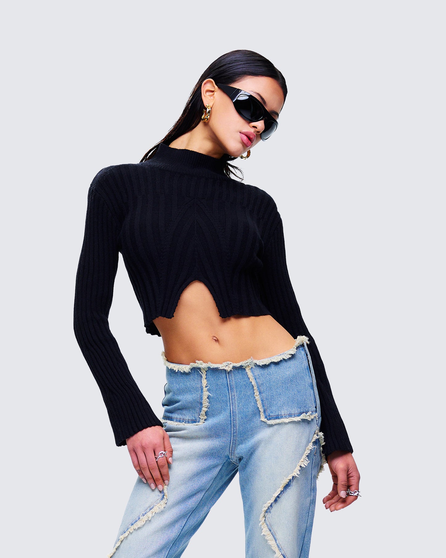 Travis Black Sweater Knit Top