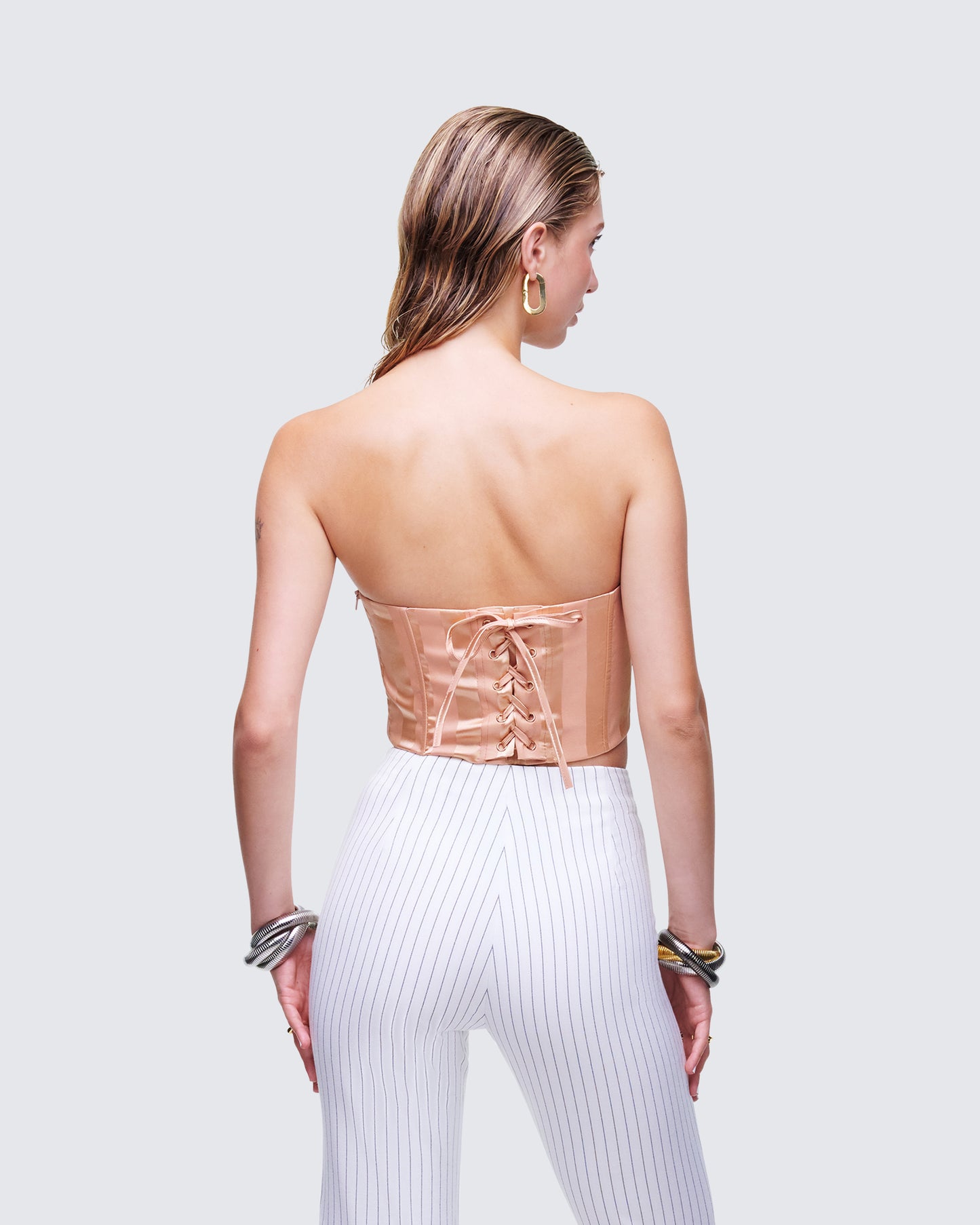 Salome Peach Stripe Corset Top