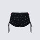 Julissa Black Hand Beaded Rhinestone Shorts