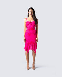 Micah Pink Flower Print Midi Dress