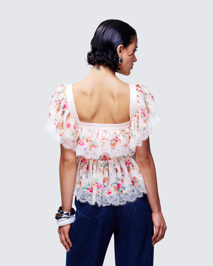 Aroa Ivory Floral Print Peplum Top