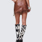 Breya Brown Vegan Leather Fringe Skirt