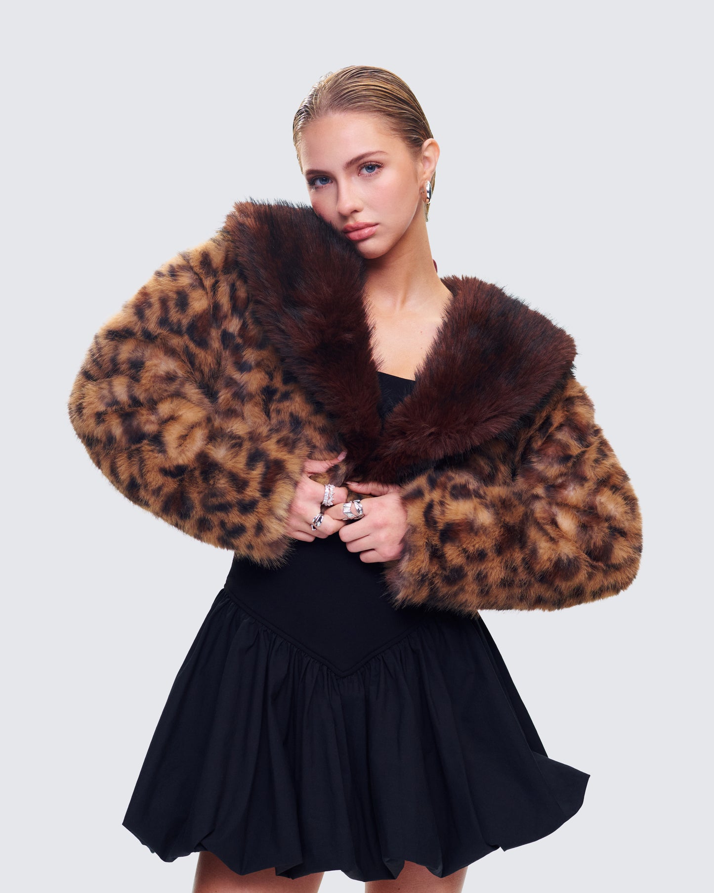 Kenza Brown Faux Leopard Fur Jacket