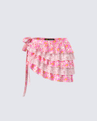 Ana Multi Floral Lace Ruffle Micro Mini Skirt