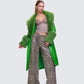 Chlo Green Faux Leather Fur Trim Coat