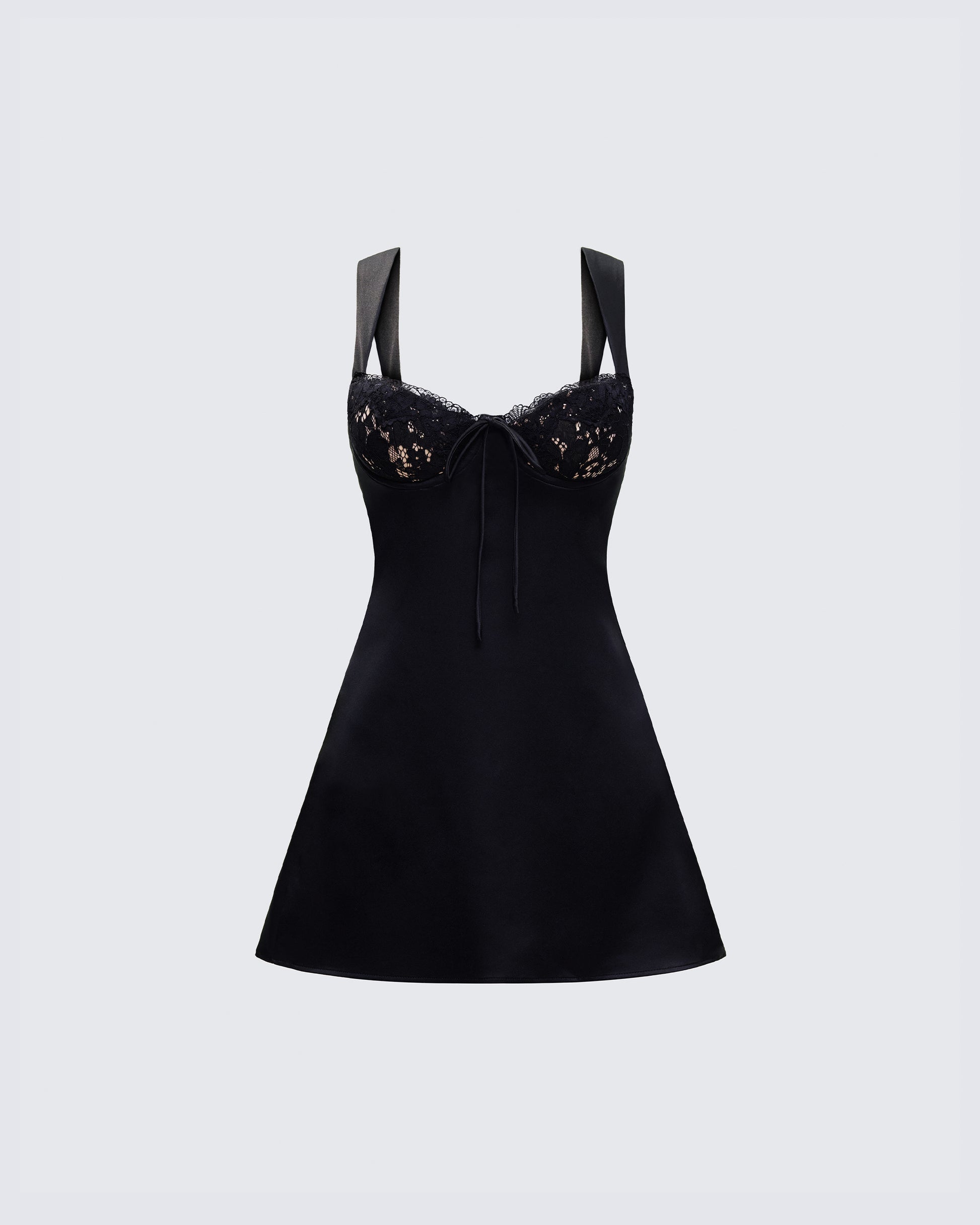 Black Mini Dress - Lace Bustier A-Line Date Night FINESSE Black Mini Dress - Lace Bustier A-Line Date Night FINESSE