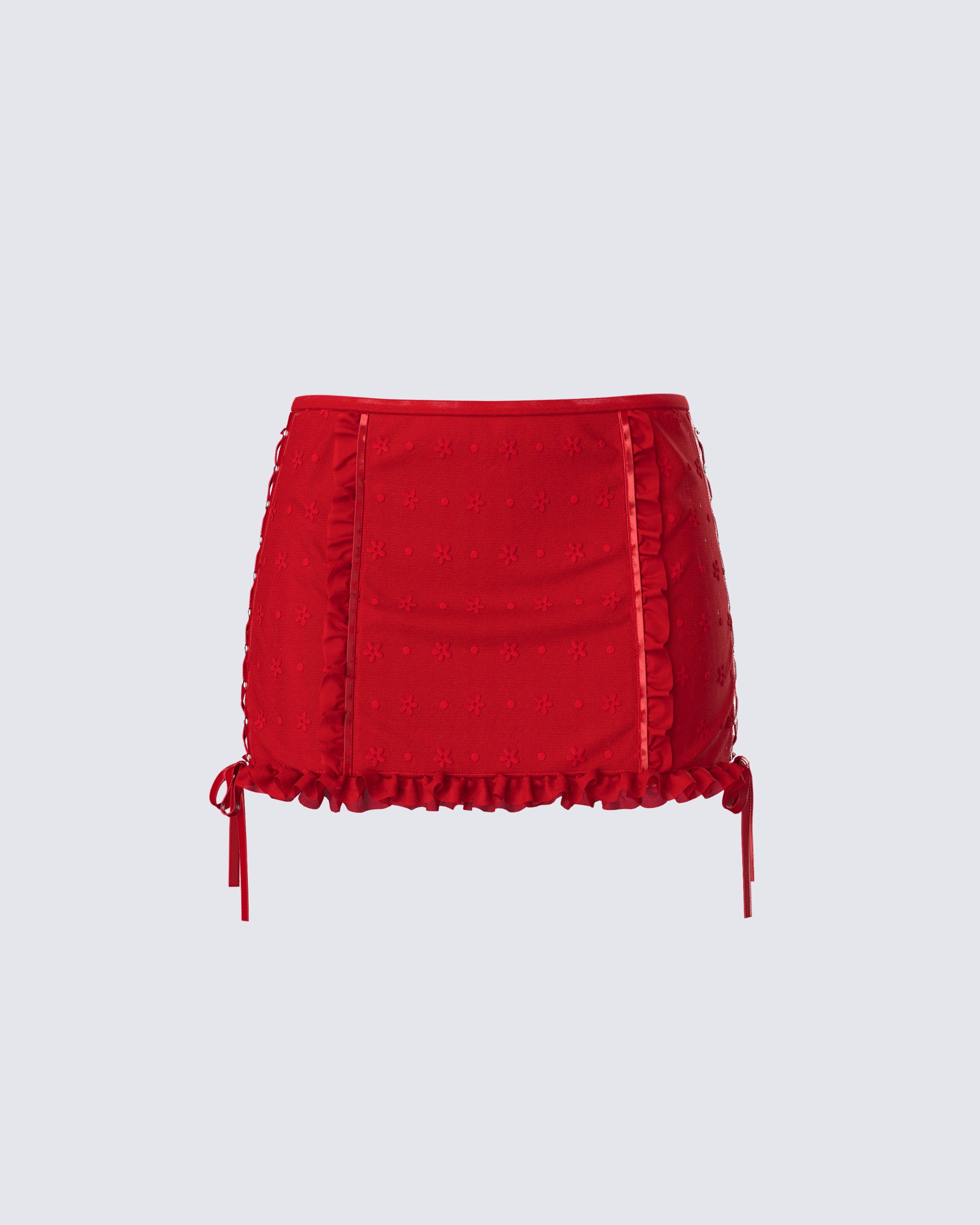 Red Ruffle Micro Mini Skirt - Lace-Up Tie Sides – FINESSE