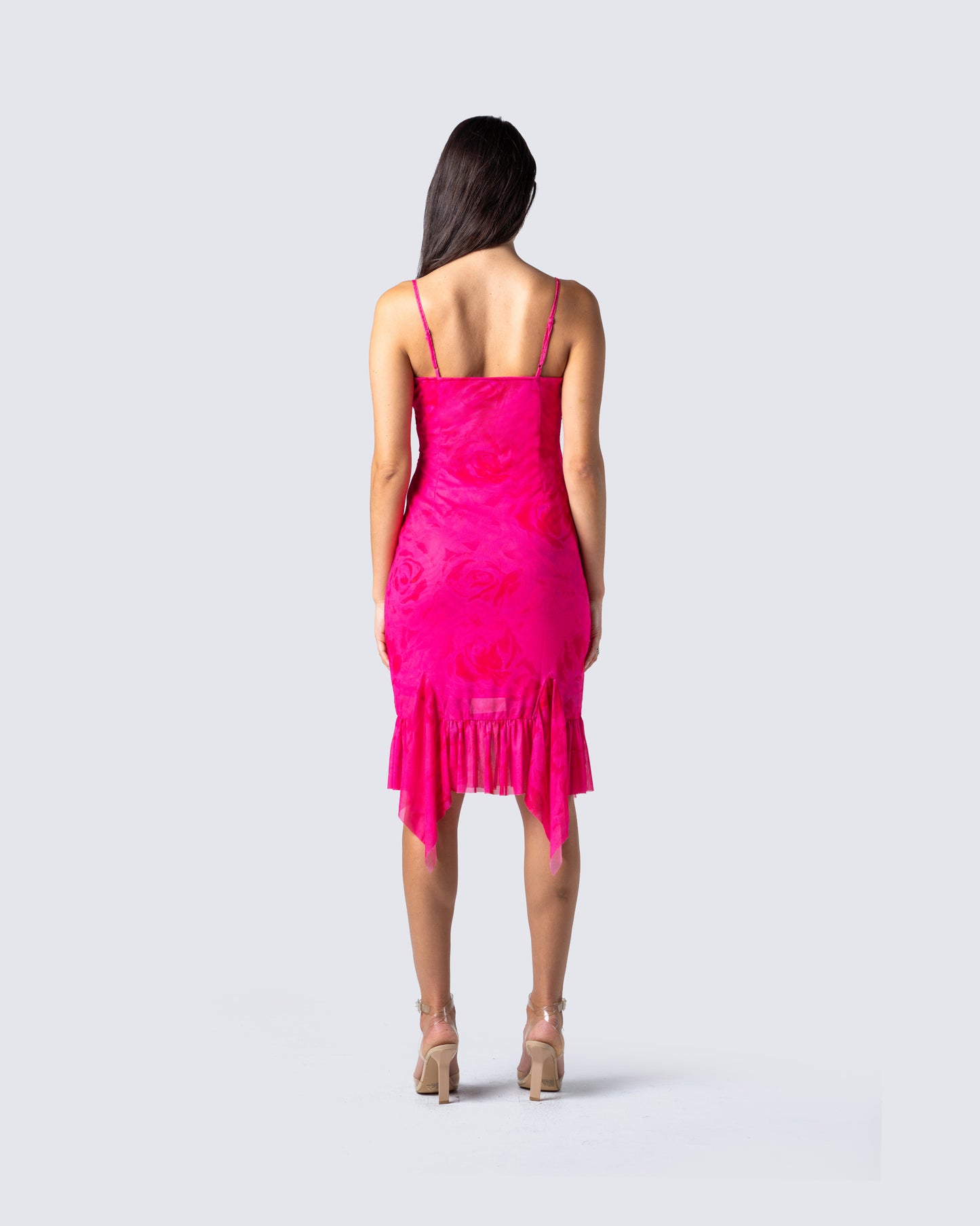 Micah Pink Flower Print Midi Dress