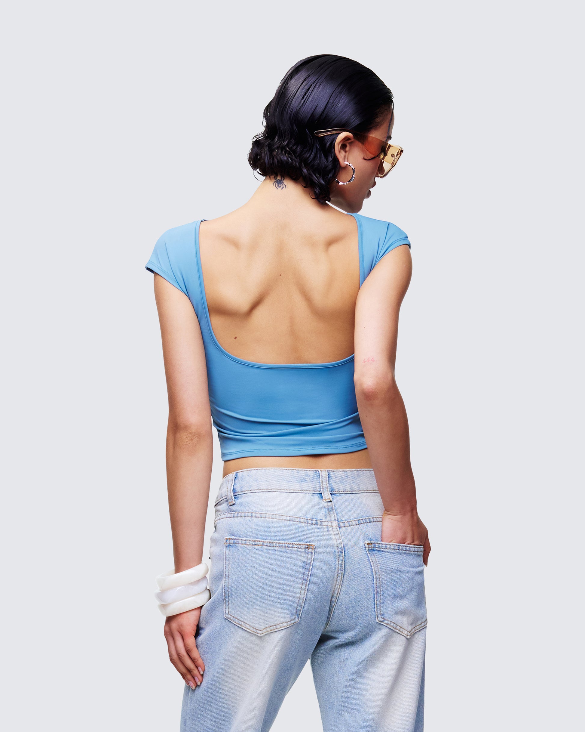 Caroline Blue Backless Top