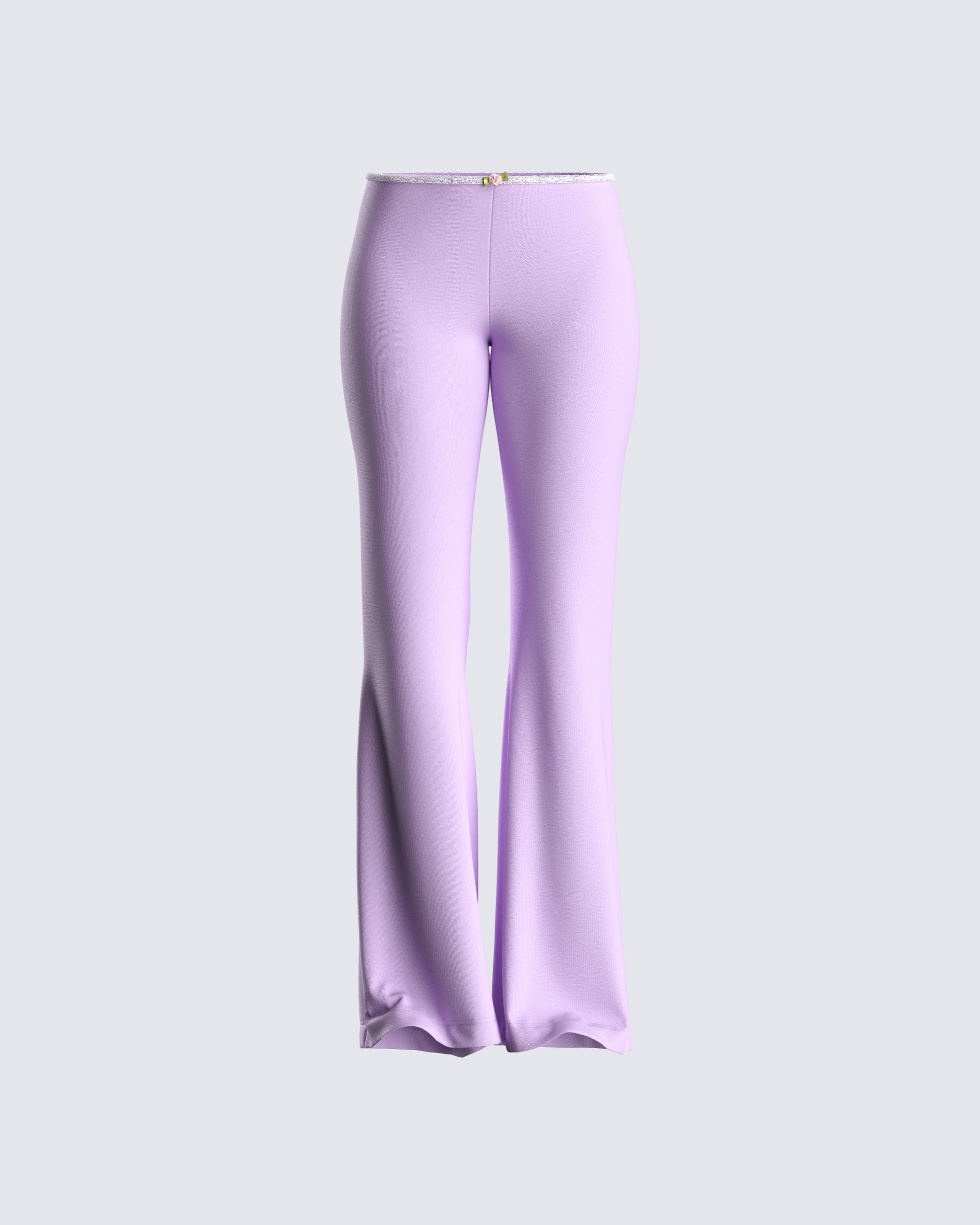 Purple Rib Knit Flare Pants - High Rise Stretch FINESSE Purple Rib Knit Flare Pants - High Rise Stretch FINESSE