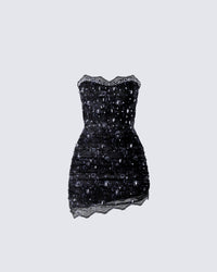 Clarisse Black Hand Beaded Rhinestone Dress