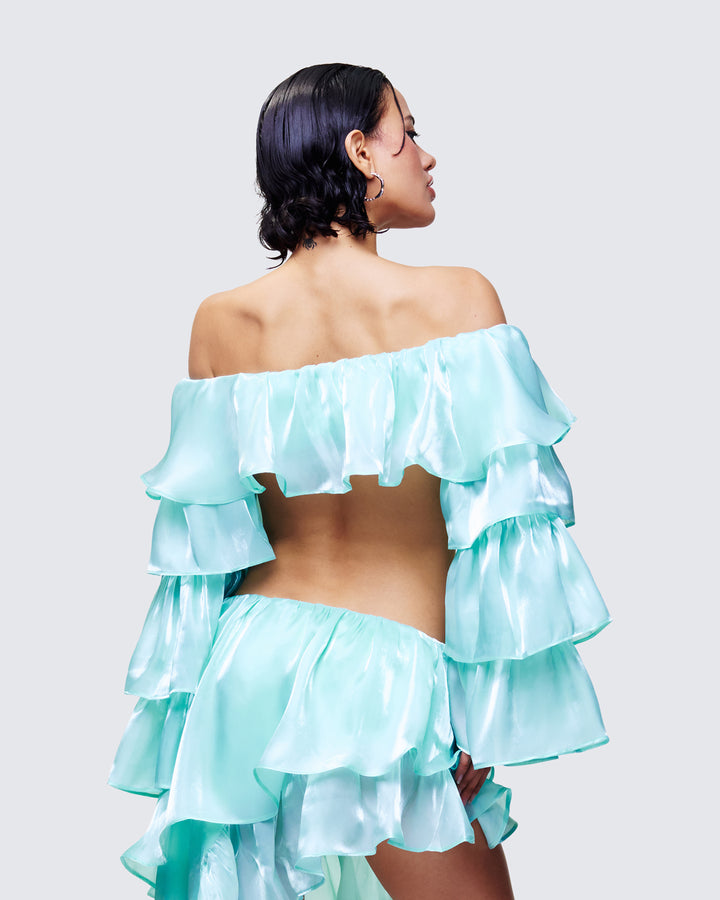 Skipper Green Ruffle Sleeve Crop Top - back view