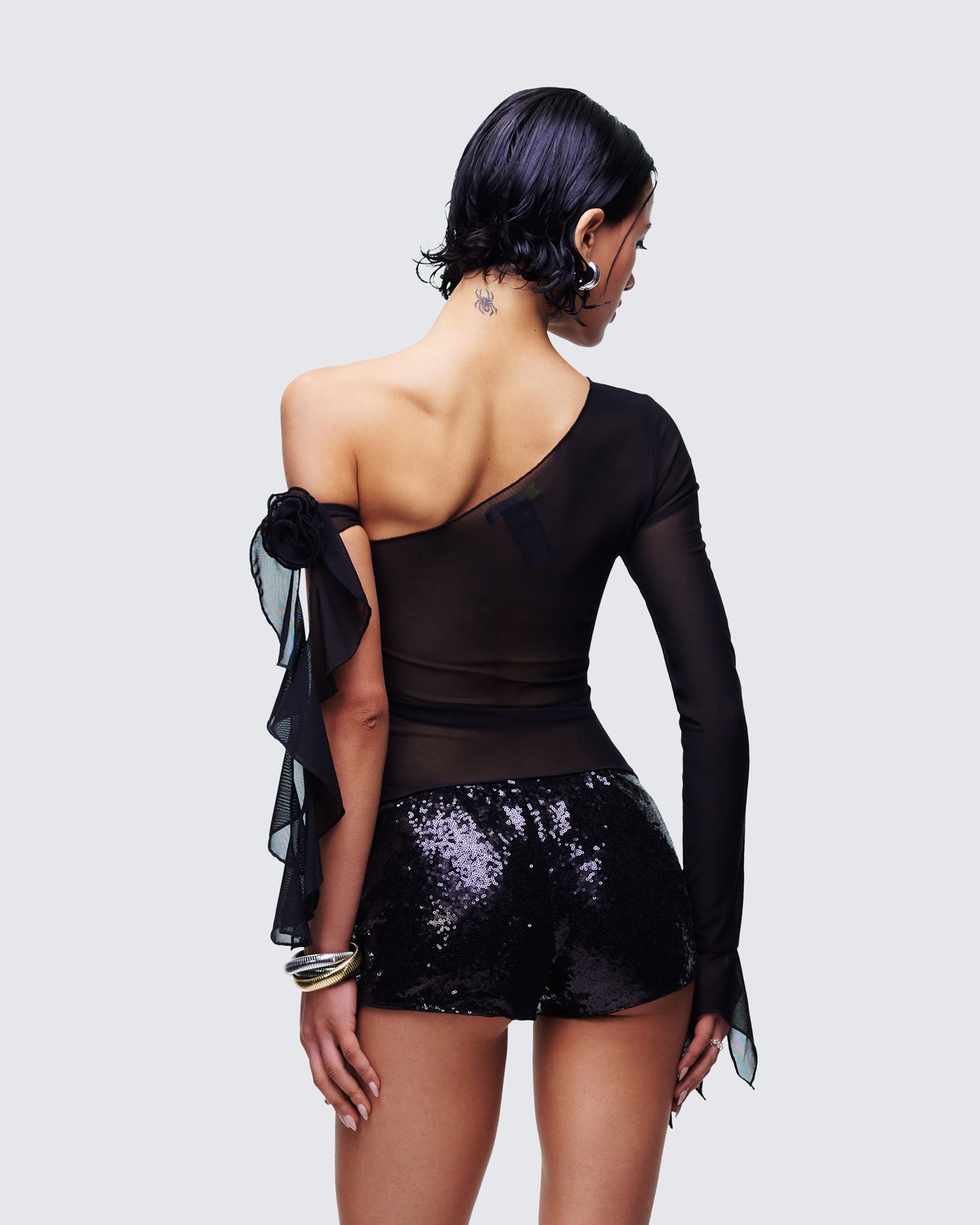 Sylphine Black Mesh Asymmetric Top