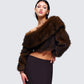 Nadi Brown Faux Fur Off Shoulder Top