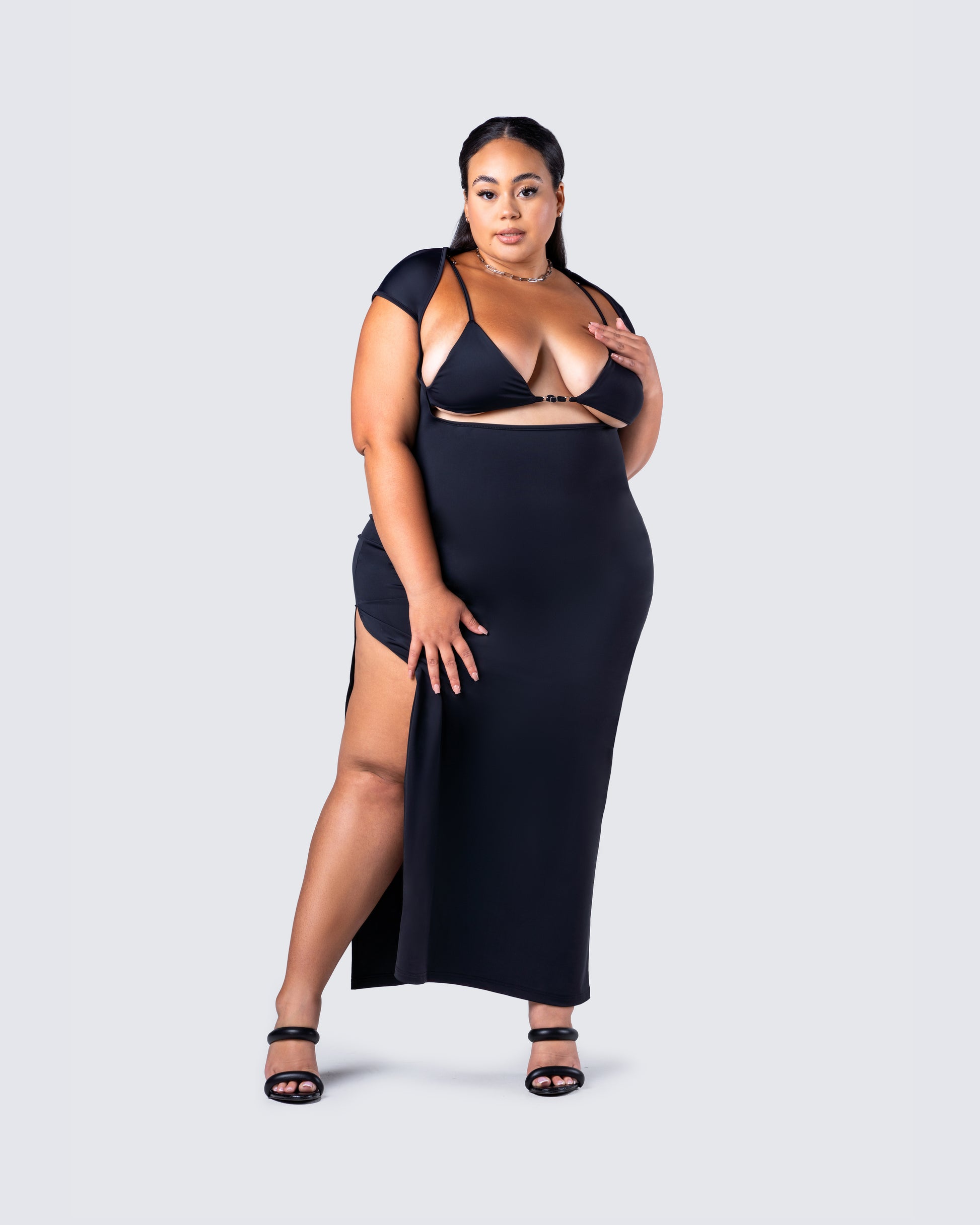 Black Cut Out Maxi Dress - Sleeveless Bodycon Evening FINESSE Black Cut Out Maxi Dress - Sleeveless Bodycon Evening FINESSE