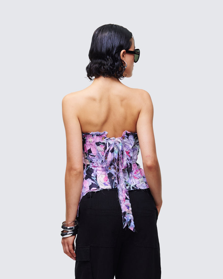 Claudette Black Printed Chiffon Corset Top