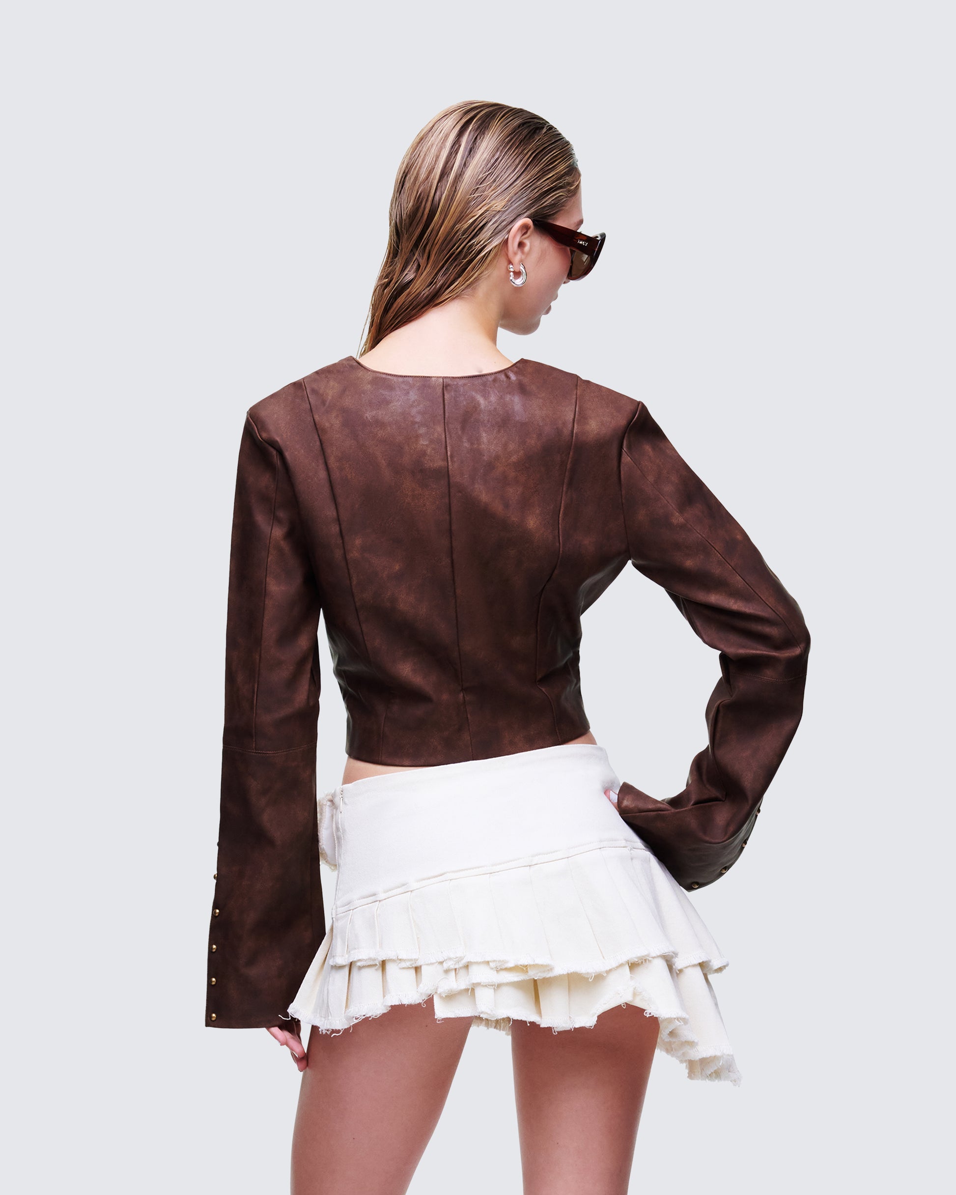 Viatrix Brown Vegan Leather Studded Jacket