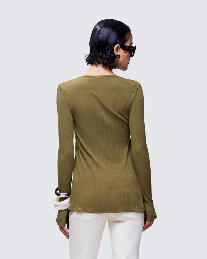 Aven Olive Texture Button Up Shirt