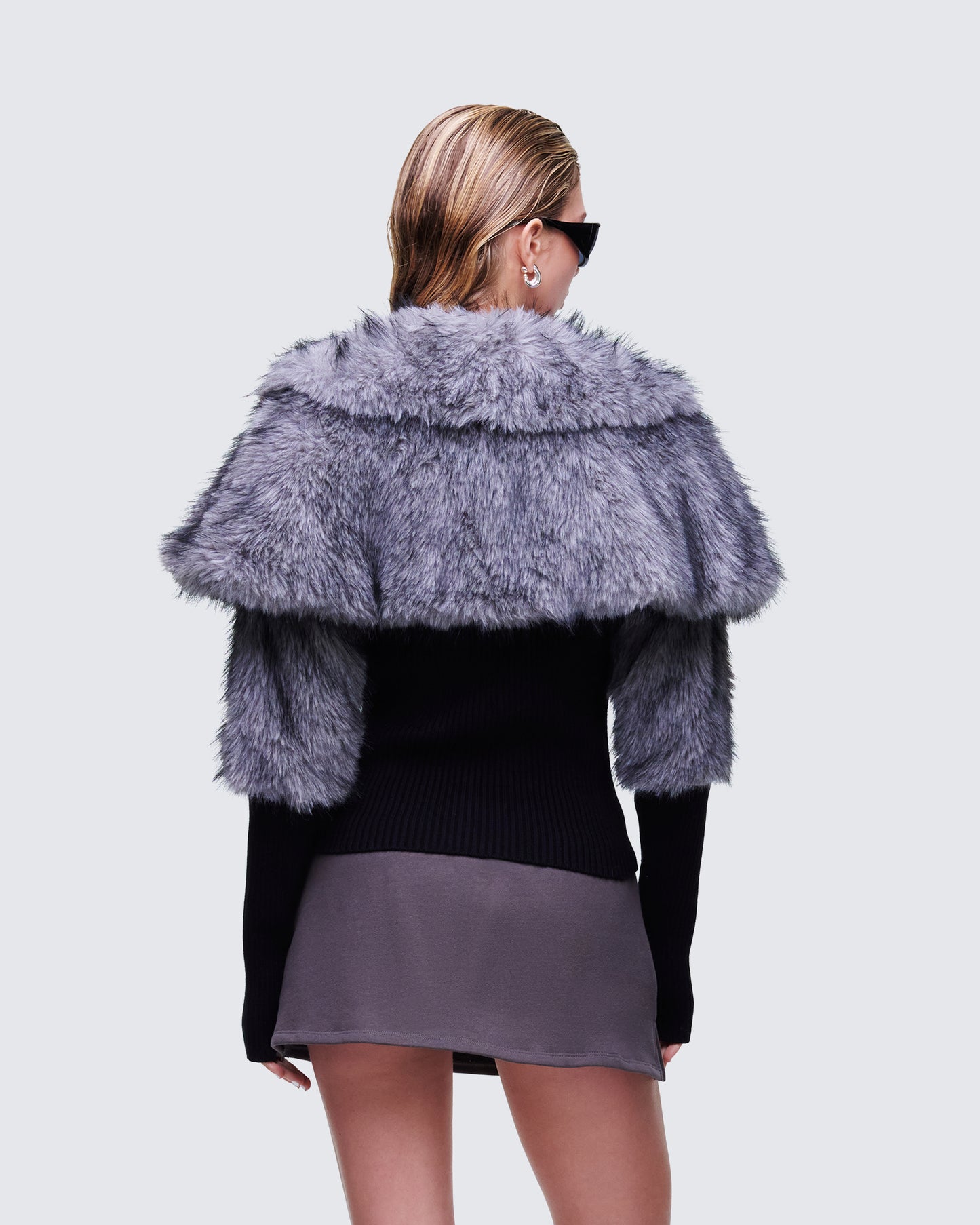 Talia Black Fur Cape Cardigan